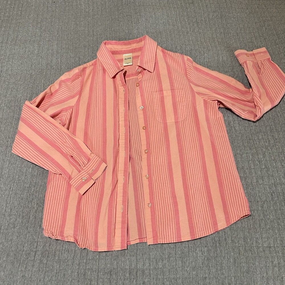 Blair Women’s Pink Striped Cotton Long Sleeve Button-Up Shirt Size M Y2K, Preppy
